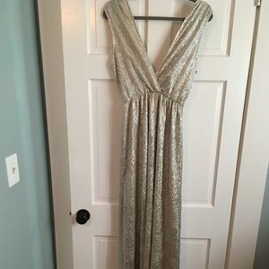 Lulus all that shimmers gold light gold maxi dress
